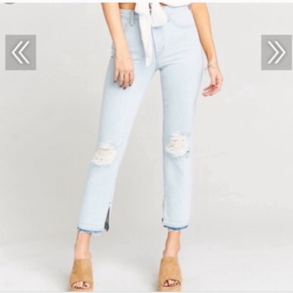 NWT Show‎ Me Your MuMu Brooklyn High Rise Light Wash Raw Hem Jeans